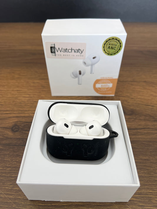 سماعة ابل ايربودز برو 2 مع غطاء سيليكون اسود.